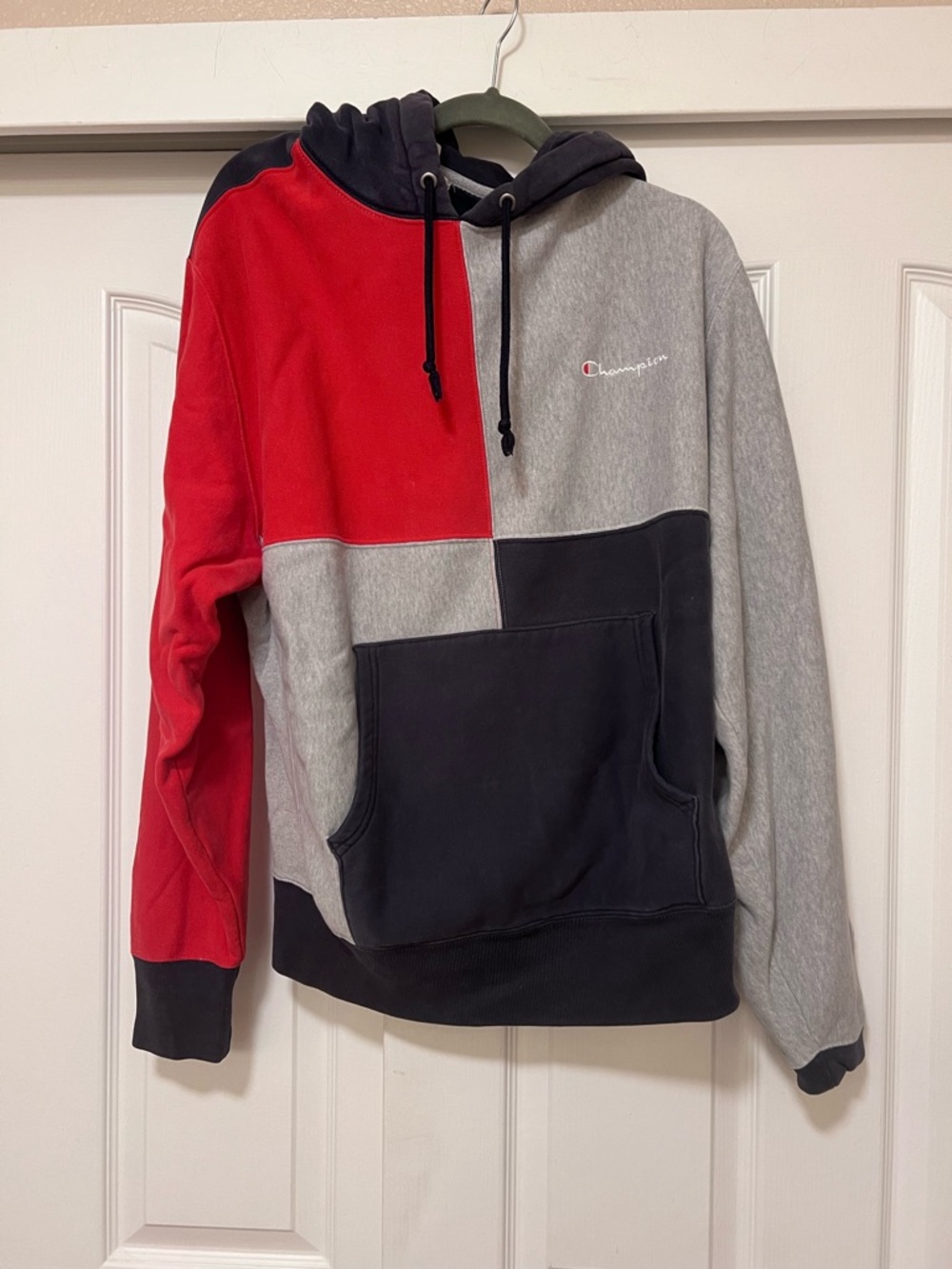 Champion Colorblock Hoodie in Red, Gray & Black - Large